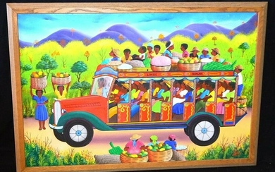 70s Haitian Painting Tap-Tap Bus Jacques-Richard Chery