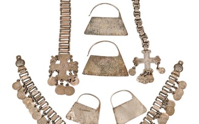 (7Pc) South American Mapuche Silver Jewelry Set