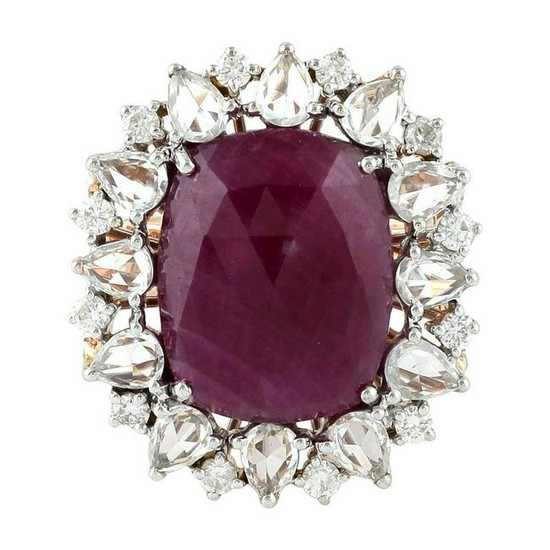 9.0 Carat Ruby Diamond Sapphire 18 Karat Cocktail Ring