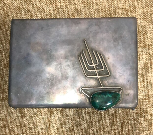 925 silver box Ydar Israel inlaid with Eilat stone 14x10 cm inside wood