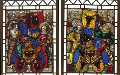 A pair of glass paintings, dated 1592