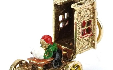 9ct gold and enamel charm in the form of a Gypsy wagon with ...
