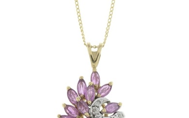 9ct gold ruby & diamond pendant, with chain