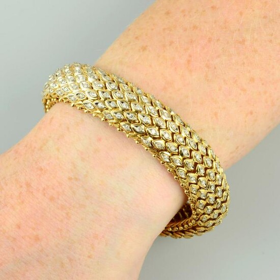 A 1970s 18ct gold diamond bracelet, designed as a