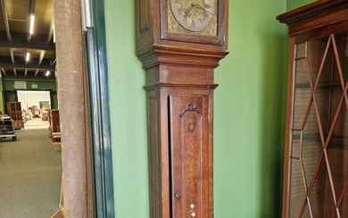 A 19TH CENTURY FRENCH LONGCASE CLOCK CASE FITTED WITH A BRASS DIAL (NO MOVEMENT)