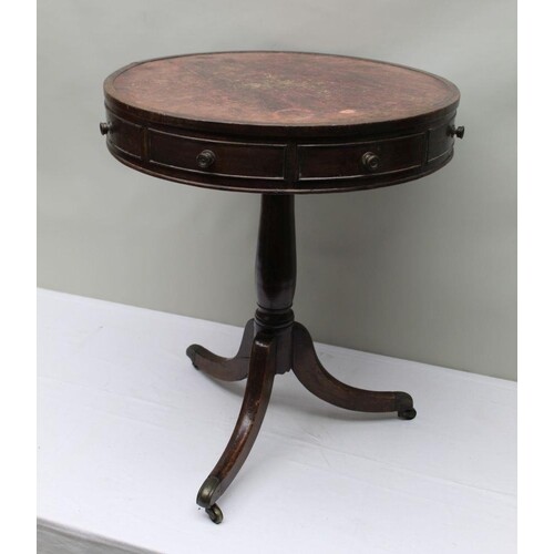 A 19TH CENTURY SMALL SIZED DRUM TABLE having skiver insert t...