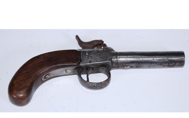 A 19th century percussion pocket pistol, 7cm barrel, foliate...