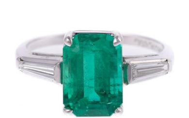 A 2.54 ct Natural Emerald & Diamond Platinum Ring