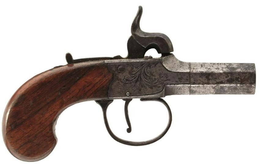 A 50-BORE PERCUSSION BOXLOCK POCKET PISTOL BY REYNOLDS