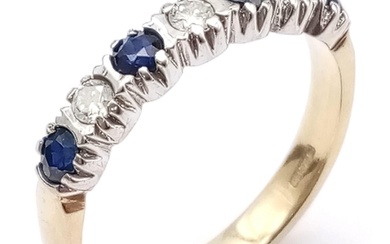 A 9K Yellow Gold, Sapphire and Diamond Half Eternity Ring. S...