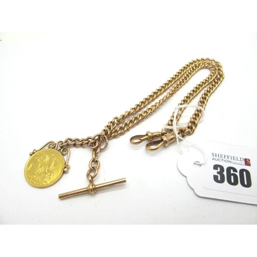 A 9ct Gold Curb Link Double Albert Chain, to double swivel s...