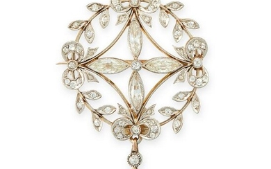 A BELLE EPOQUE NATURAL PEARL AND DIAMOND BROOCH, CIRCA