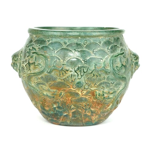 A CHINESE CARVED JADE DRAGON BOWL Raised decoration of oppos...