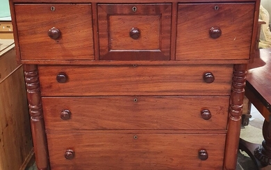 A COLONIAL CEDAR CHEST OF THREE SHORT AND THREE LONG DRAWERS