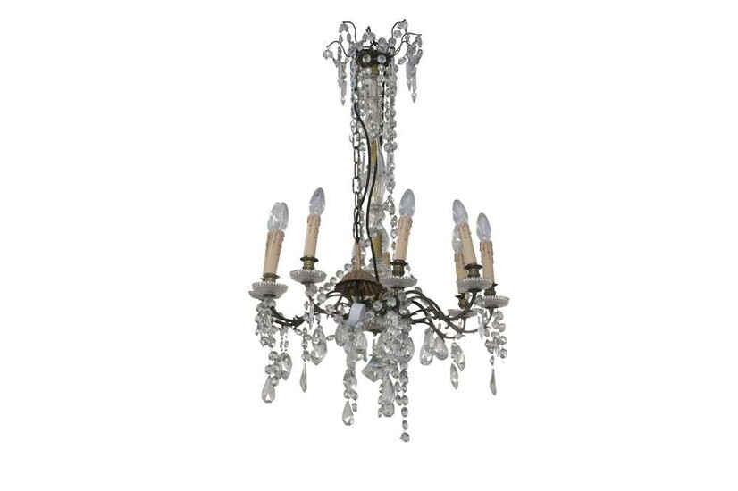 A CONTINENTAL BRONZED METAL CHANDELIER, 20TH CENTURY