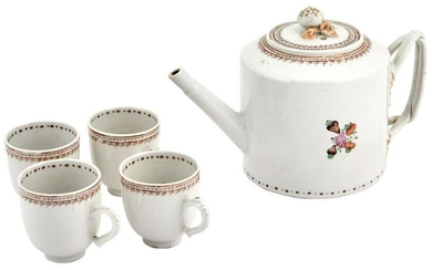 A Chinese Export Porcelain Teapot and Four Cups Late