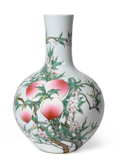 A Chinese Porcelain ''Nine Peach'' Vase, Tianquiping, Qianlong seal mark but probably late Qing...