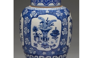 A Chinese blue and white jar and cover, late 19th c, painted...