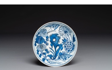A Chinese blue and white plate with floral design, Xuande ma...