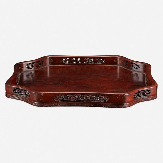 A Chinese carved hardwood floriform tray 硬