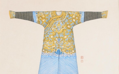 A Chinese painted leaf of a dragon robe