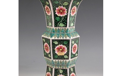 A Chinese porcelain famille noir Gu vase, 19th century, of f...