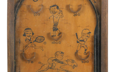 A Clown-N-Up pinball game, having a wood frame