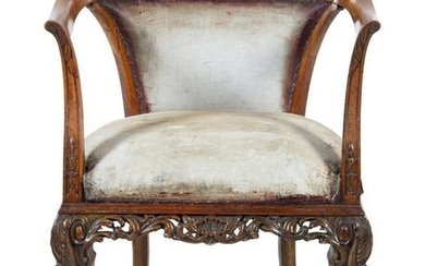 A Continental Carved and Marquetry Decorated Arm Chair