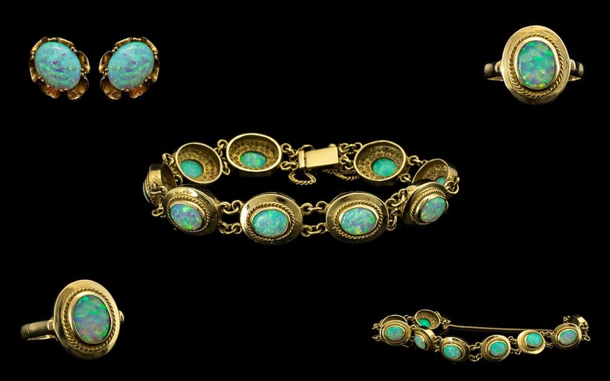 A Continental Suite Of 14ct Gold Opal Set Jewellery To Inclu...