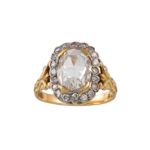 A DIAMOND CLUSTER RING, the rose cut diamond to an old cut d...
