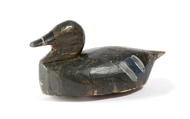 A FOLK ART CARVED AND PAINTED PINE DECOY DUCK