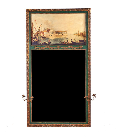 A FRENCH GILT COMPOSITION TRUMEAU MIRROR, MID-20TH CENTURY