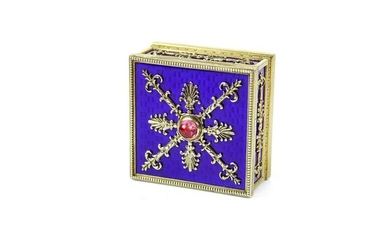 A Faberge Square shaped Enamel and Topaz box