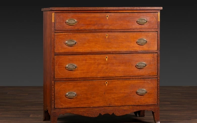 A Federal Bookend, Vine and Leaf Inlaid Cherrywood Chest of Drawers