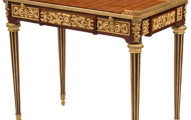 A French Napoleon III Inlaid and Gilt Bronze Mounted Table