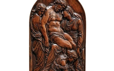 A French carved boxwood panel showing the lamentation