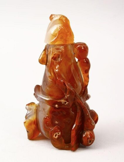A GOOD 20TH CENTURY CHINESE CARVED AGATE SNUFF BOTTLE