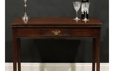 A George III mahogany card table, hinged top with moulded ed...