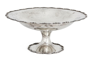 A George V silver tazza dish, Birmingham, 1928, William Hutton and Sons, of shaped circular form with waisted stem to a spreading foot, 10.5cm high, 24.2cm dia., approx. weight 15.5oz
