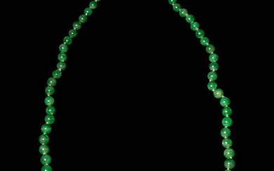 A Jadeite Bead and Diamond Necklace