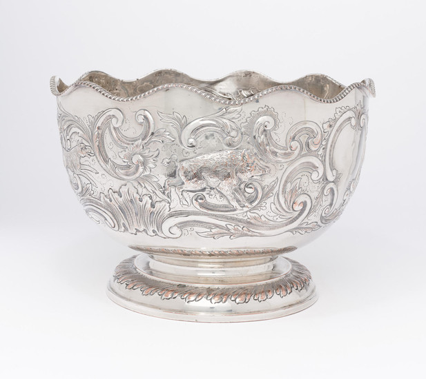 A LARGE 19TH CENTURY OLD SHEFFIELD PLATE PUNCH BOWL