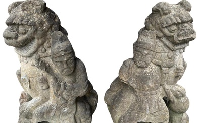 A LARGE RARE PAIR OF 15TH CENTURY CARVED STONE...