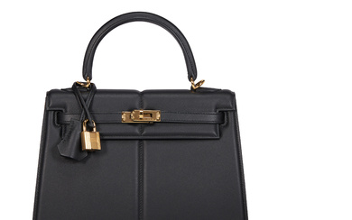 A LIMITED EDITION BLACK SWIFT LEATHER PADDED SELLIER KELLY 25 WITH GOLD HARDWARE HERMÈS, 2022