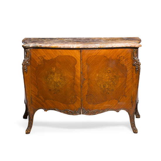 A Louis XV Style Marble Top Marquetry Commode