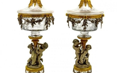 A MAGNIFICENT PAIR OF BRONZE & BACCARAT CRYSTAL VASES