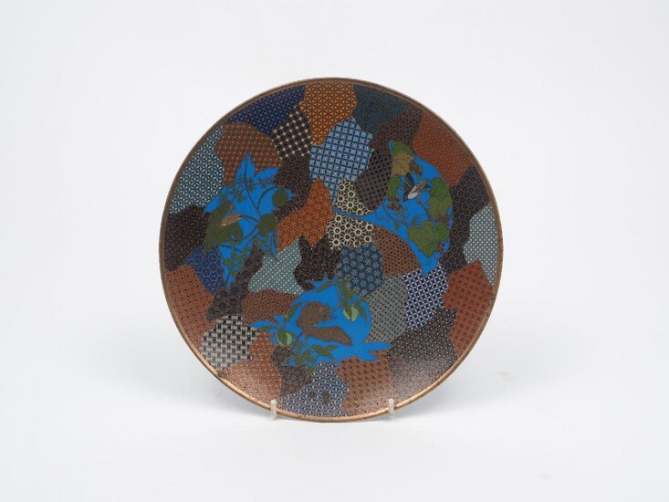A Modern Japanese style cloisonné enamel dish, of circular form,...