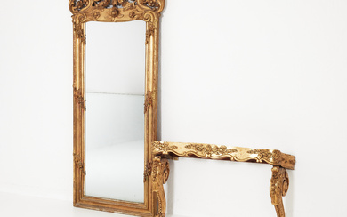 A Neo-Rococo mirror and console table, second half of the 19th century.