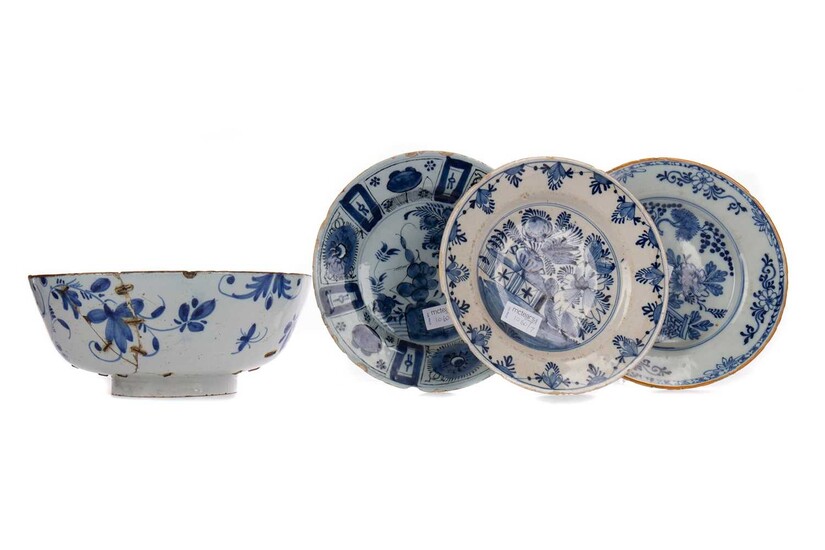 A PAIR OF 18TH CENTURY DUTCH DELFT CIRCULAR PLATES AND OTHERS