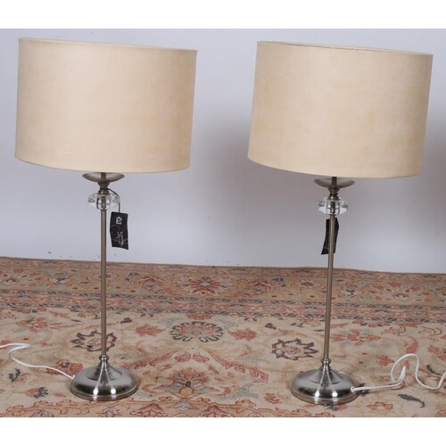 A PAIR OF CONTEMPORARY WHITE METAL TABLE LAMPS each with a c...