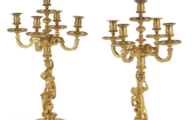 A PAIR OF FRENCH ORMOLU FIVE-LIGHT CANDELABRA 19TH CENTURY